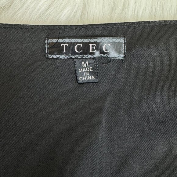 Women's TCEC Sequins Accent Ruched Shirred Chiffon Romper Size Medium Black - Picture 6 of 12